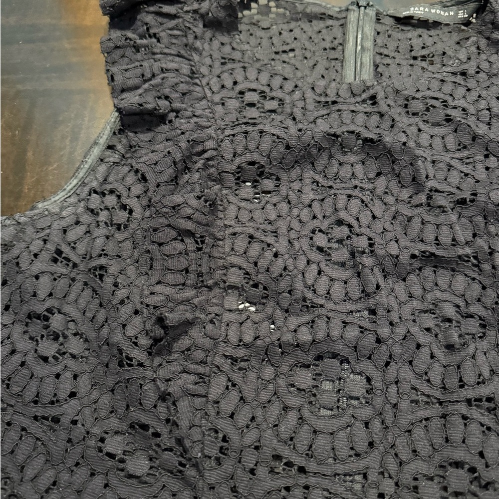 Zara Black Lace Sleeveless Top Size L - Picture 10 of 12